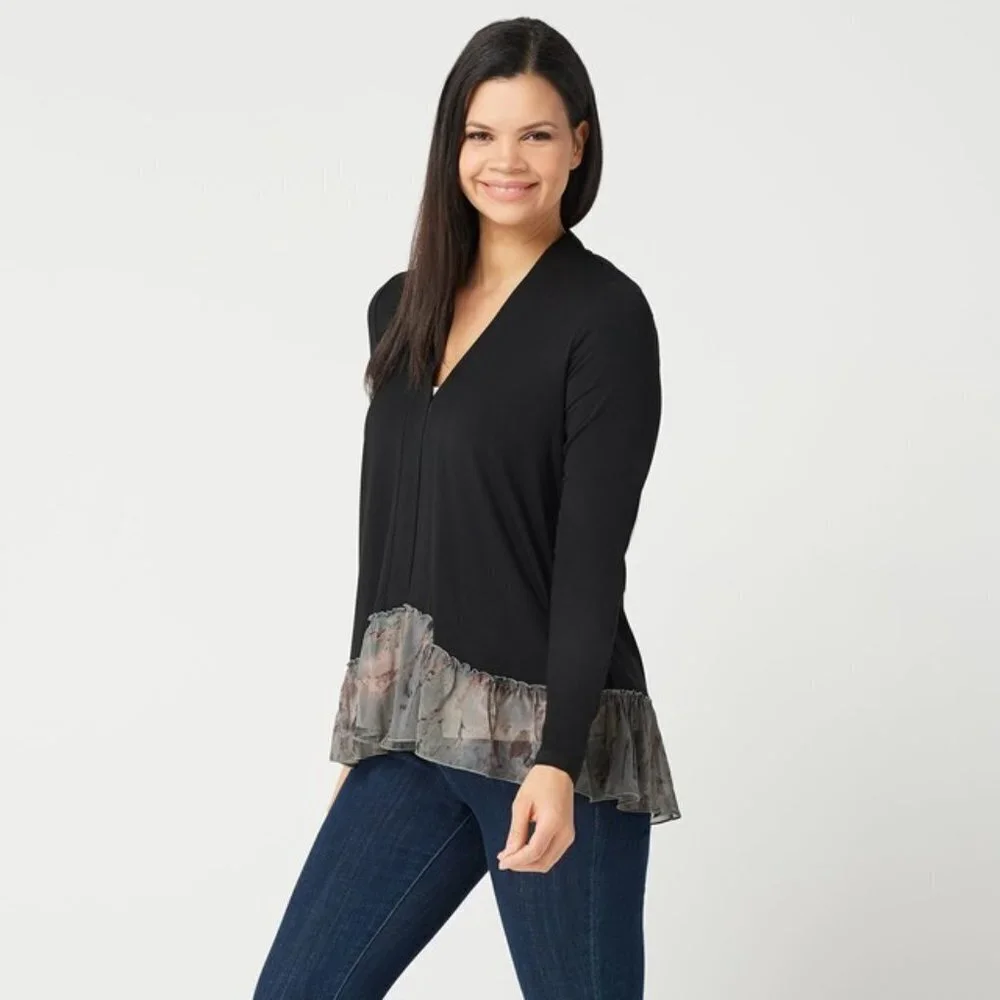 Logo by Lori Goldstein Cardigan Ruffle Peplum Trim XS